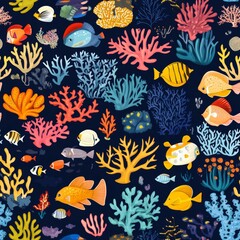 Colorful Underwater Coral Reef Pattern seamless, pattern, background, texture