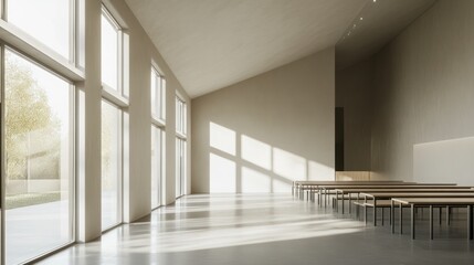 Sunlit Minimalist Interior: Architectural Design of a Modern Hall
