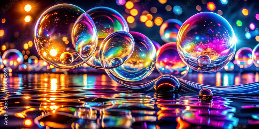 Aufkleber captivating long exposure of water bubbles with abstract light illumination creating a dreamy backgr