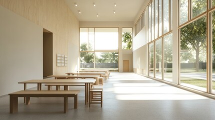 Modern Minimalist Classroom Design: Sunlight-Filled Learning Space