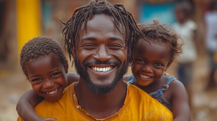 Joyful Portrait of Smiling Family in Vivid Colors Outdoors