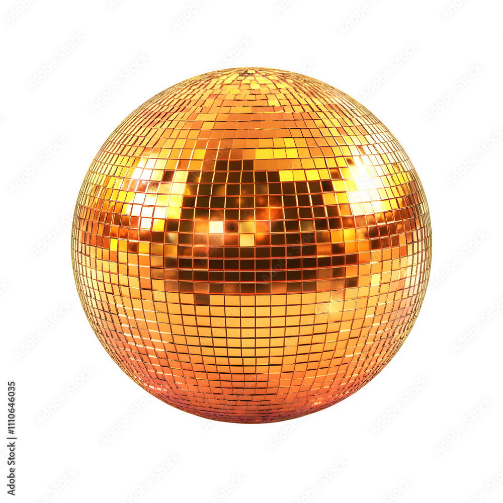 Poster shiny golden disco ball reflecting light, creating a festive atmosphere, perfect for party and celeb