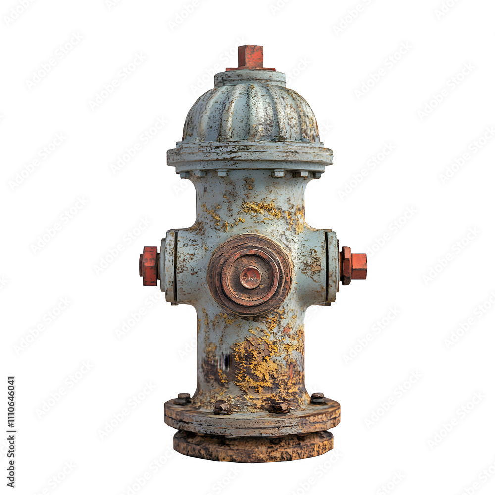 Poster rusty and worn fire hydrant with weathered appearance, isolated on transparent background for graphi