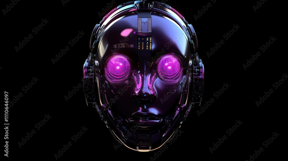 Poster a 3d ai chatbot face illuminated by futuristic data streams, integrated with a powerful cpu