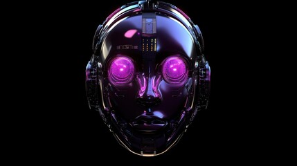 Fototapeta premium A 3D AI chatbot face illuminated by futuristic data streams, integrated with a powerful CPU