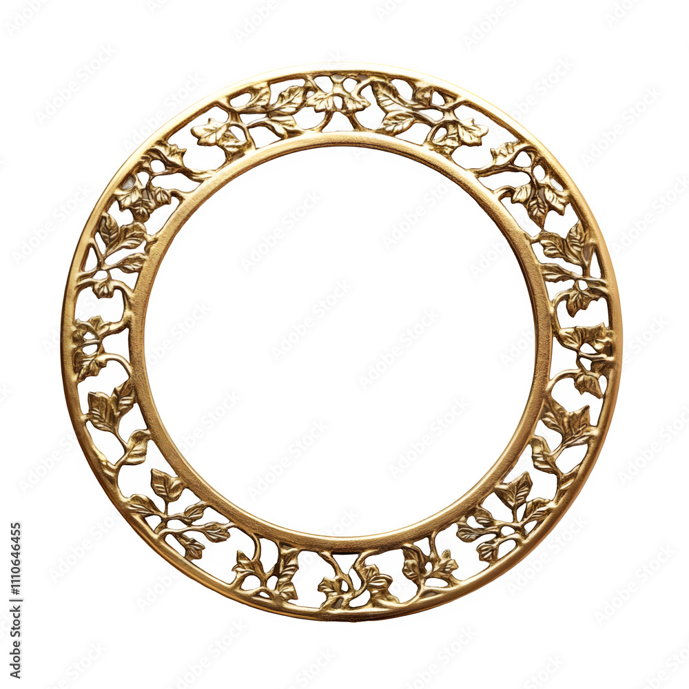 Poster elegant golden frame adorned with leaves, ideal for enhancing any design project, with a clear backg