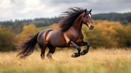 Obraz premium Running Horse in Autumn Field