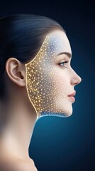 Ethereal Profile of a Woman with a Futuristic Overlay of Digital Connections, Representing Technology, Identity, and Innovation in a Unique Artistic Concept