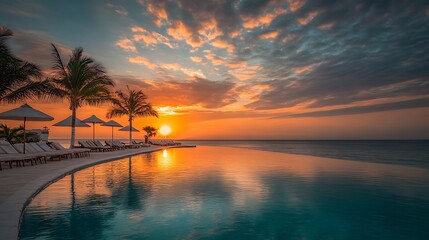 Breathtaking Sunrise Over Cancun's Turquoise Waters with Tranquil Beach Scene