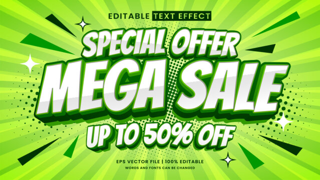 Mega sale promo editable text effect comic retro and vintage style