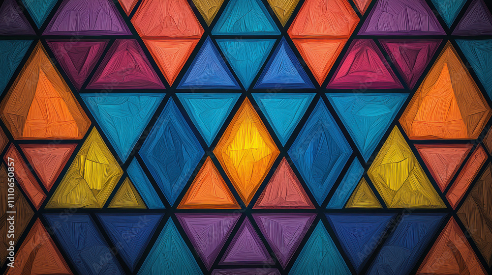 Poster dynamic geometric pattern design featuring vibrant and colorful triangles