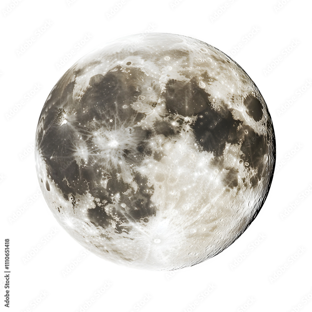 Poster Close-up view of the full moon with visible craters and surface texture, isolated on a transparent background