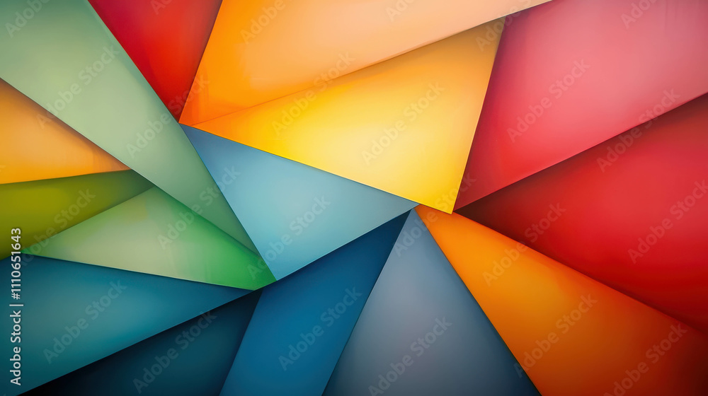 Poster dynamic composition featuring colorful geometric shapes and interlocking design