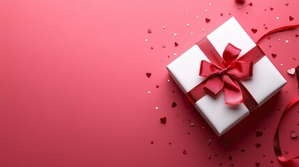 Obraz premium White Gift Box With Red Ribbon And Hearts