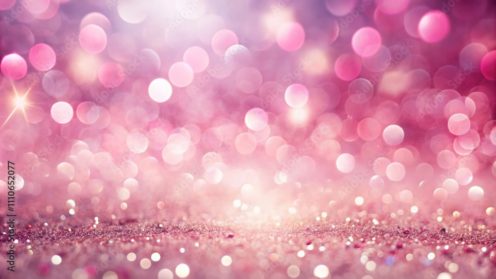 Poster captivating pink glitter surface with soft bokeh lights and a white blank space for custom text or d