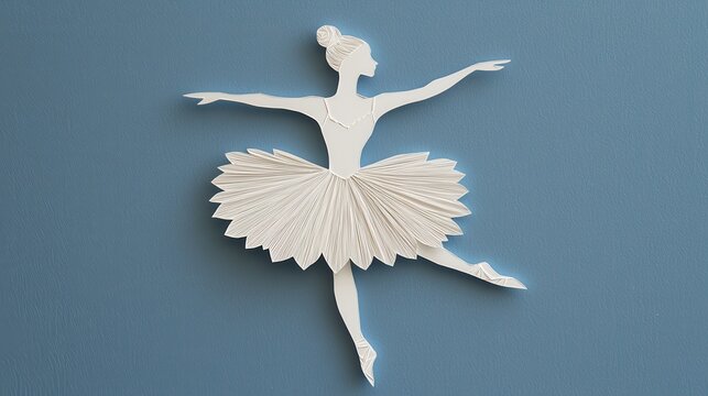 Fototapeta Papercut silhouette of a ballerina in mid-dance, detailed tutu and graceful movement captured in paper, [Paper art], [graceful figure papercut] ,closes up