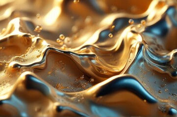 Abstract Gold Liquid Waves with Bubbles