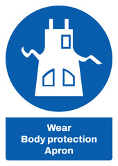 ISO mandatory safety signs sentence case text_wear body protection apron_portrait size a4/a3/a2/a1	 
