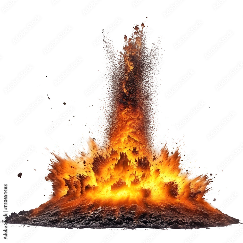Poster experience the breathtaking force of a volcanic eruption with flowing lava, ash, and smoke on a clea