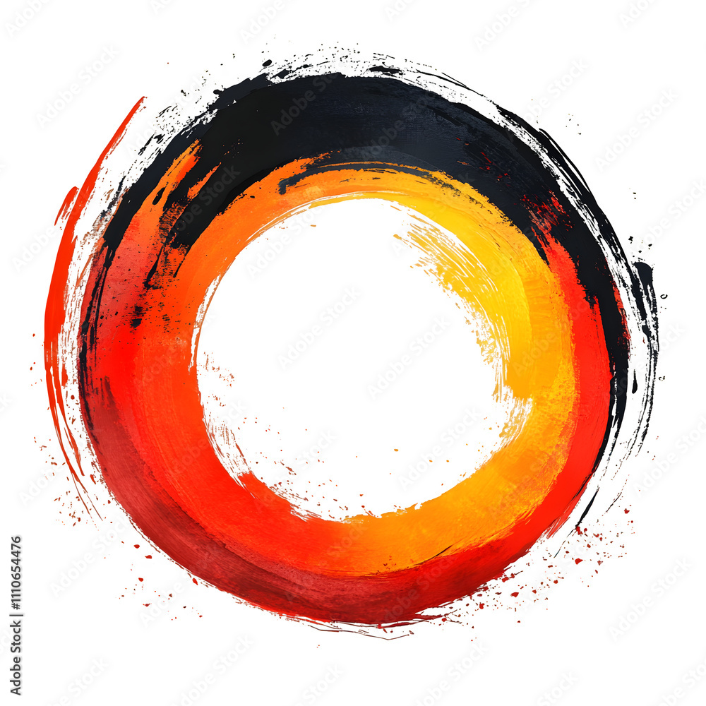 Aufkleber dynamic circle with vibrant orange and black brushstrokes creates a striking frame on a transparent 