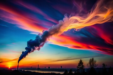 Captivating Silhouette of a Smoke Stream Against a Dusk Sky Highlighting the Intricacies of Nature's Flow and Movement in a Dreamy Atmosphere