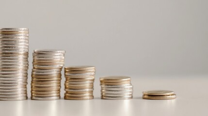 Coins arranged in ascending stacks with a bold percentage icon, symbolizing financial success.