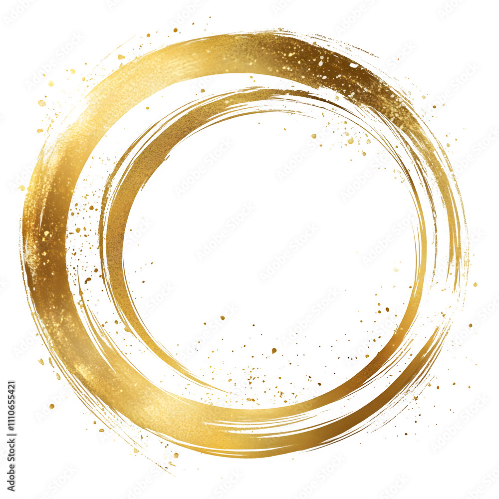 Poster Elegant gold brush strokes forming a circular frame, adding a touch of luxury and sparkle to designs with transparent background