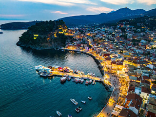 Aerial view of Parga, in the region of Preveza in Epirus, Greece