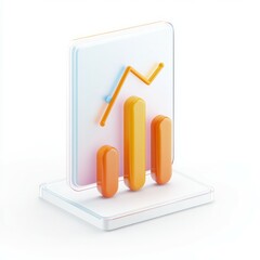 3D minimalist chart finance growth icon on a clean white background