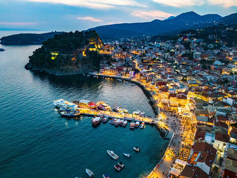 Aerial view of Parga, in the region of Preveza in Epirus, Greece