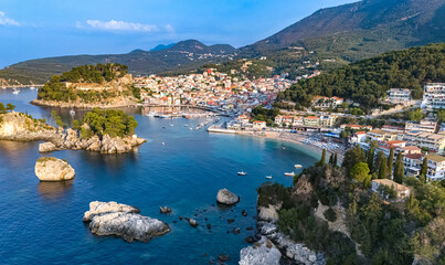 Aerial view of Parga, in the region of Preveza in Epirus, Greece