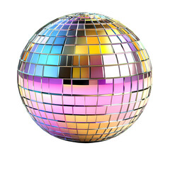 Disco ball reflecting colorful lights, spinning and creating a festive atmosphere, isolated on a transparent background