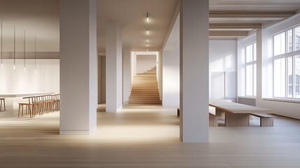Fototapeta premium Modern Scandinavian Loft Apartment with Minimalist Design and Neutral Tones