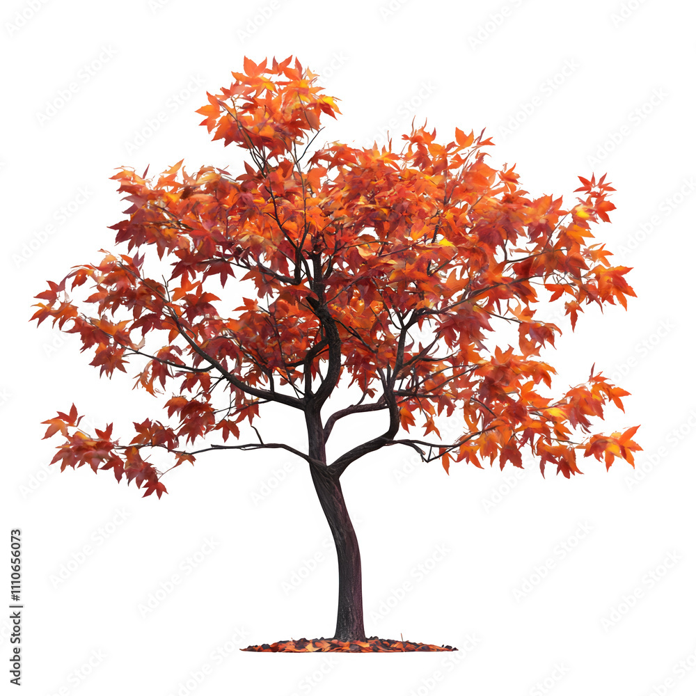 Aufkleber 3d rendered small maple tree with vibrant orange leaves, on a transparent background, ideal for autu
