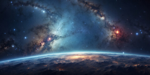 Spectacular view of distant galaxies and ethereal cosmic background at twilight
