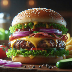 Juicy and Appetising Hamburger