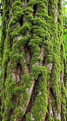 wood and moss texture, ecodesign, nature background, moss on tree trunk