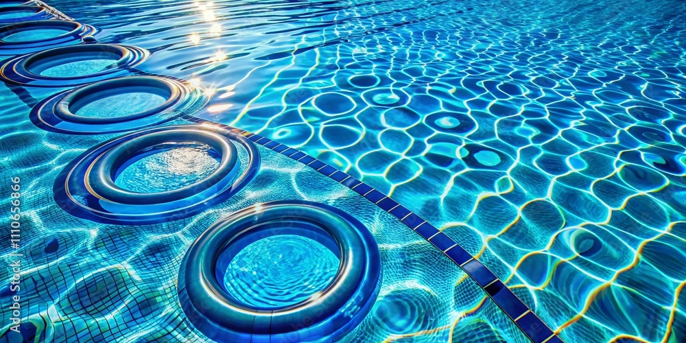 Poster captivating top view of blue water rings and circle reflections in a swimming pool with copy space f