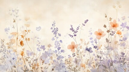 Vintage Floral Wallpaper in Pastel Tones | Soft Lavender, Peach, and Blue Design with Aged Watercolor Effect