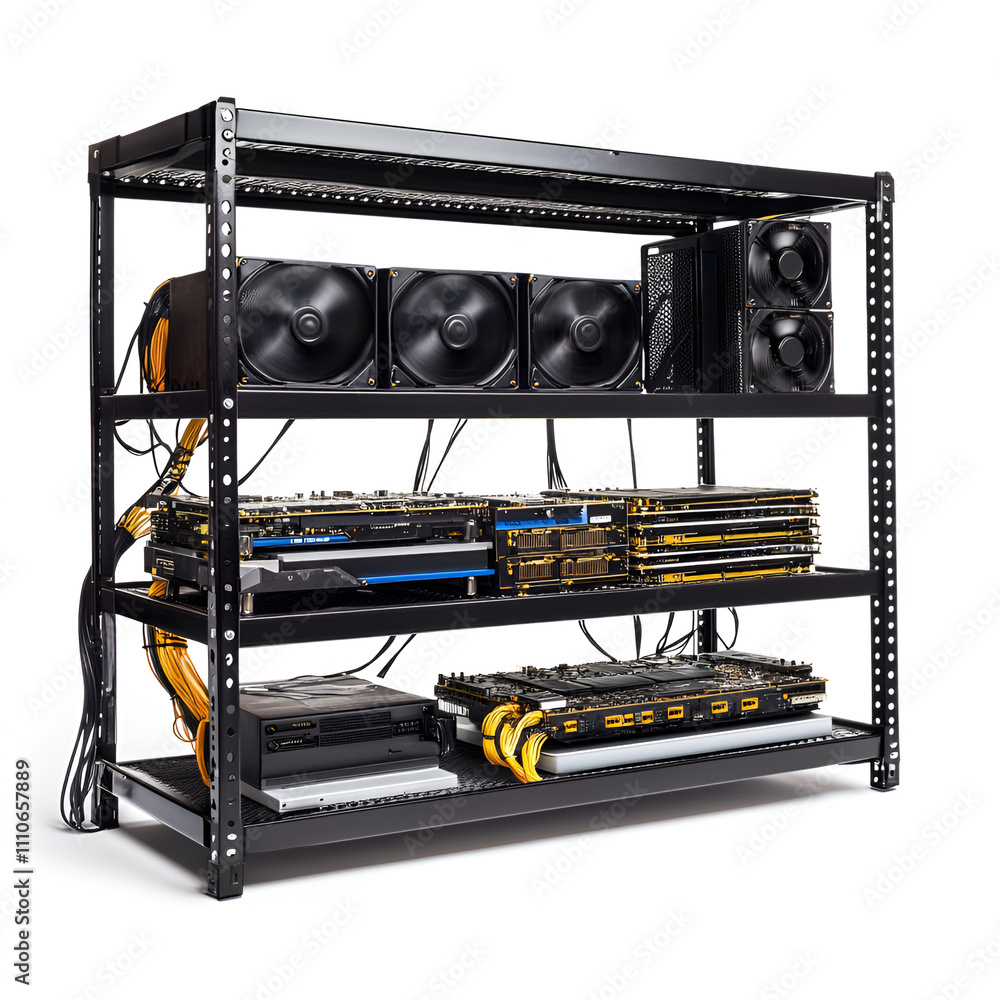 Poster high-performance computer hardware setup home office technology installation indoor close-up efficie