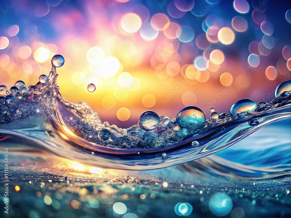 Poster captivating wave water and bubbles isolated on white background with bokeh effect for stunning visua