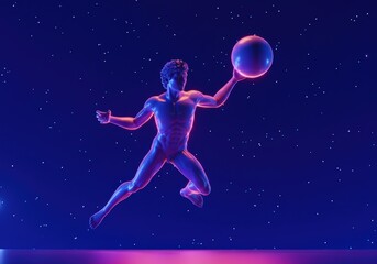 Neon God Leaping with Orb