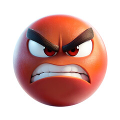 3d rendering of a red angry emoji with intense emotion, showing teeth, isolated on transparent background, conveying feelings of frustration, rage, and stress
