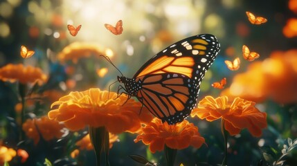 Monarch Butterfly on Marigolds