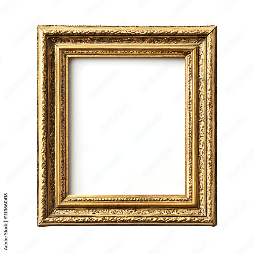 Poster empty, ornate golden frame with a classic design and transparent background, perfect for showcasing 