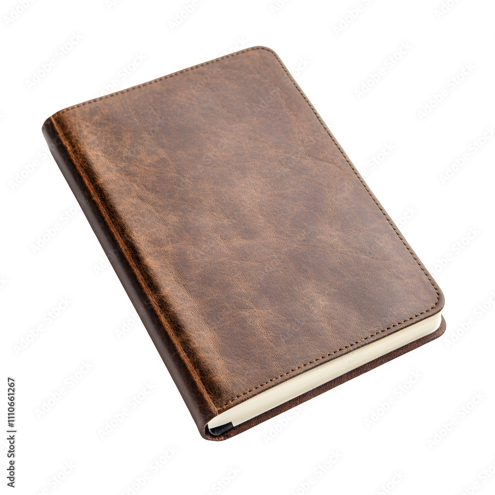Poster Stylish closed leather notebook isolated on transparent background, perfect for writing notes or journaling