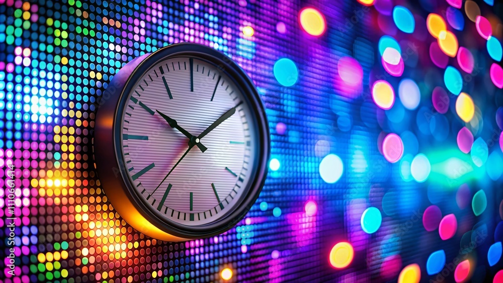Poster classic analog clock meets neon digital patterns: exploring the intersection of timekeeping and the 