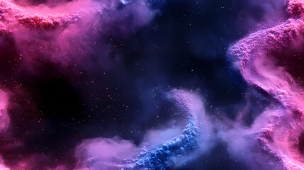 There is a gradient of blue and purple in the background, swirling white powder that has a blue glow.