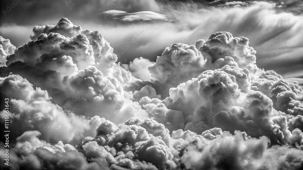 Poster close-up black and white abstract clouds with rule of thirds composition for artistic exploration of