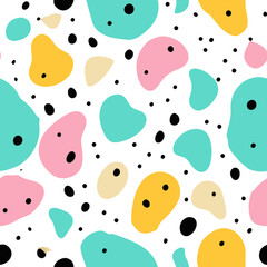 Seamless abstract pattern featuring irregular shapes inspired by playful landscapes in vibrant colors